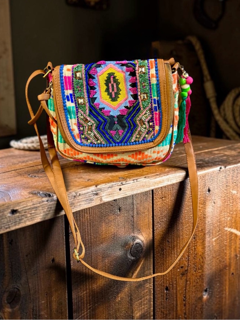 Aldo Boho Western Embroidered Crossbody Bag in Multicolor